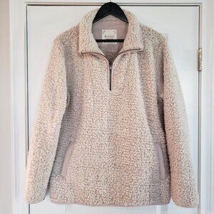 Altar'd State Women’s Cozy Teddy Bear Puffy Fleece Pullover Beige Sweater Size L